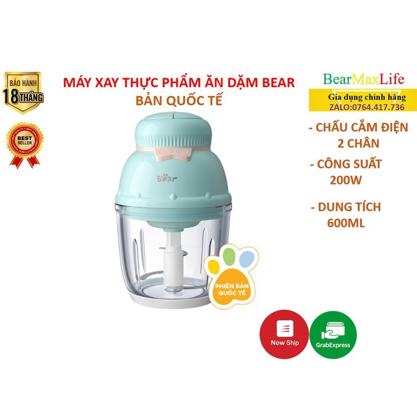 Máy Xay Thịt Xay Đồ Ăn Dặm Bear 0.3L, 0.6L cối thủy tinh (Hàng chính hãng 1 đổi 1 trong 30 ngày, bảo hành 18 tháng)