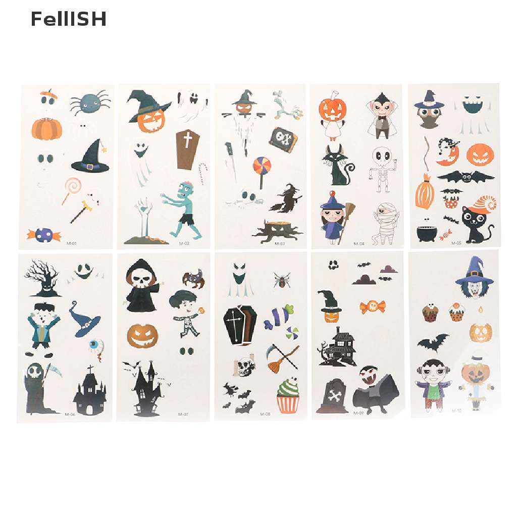 Set 10 Tấm Hình Xăm Dán Phát Quang Phong Cách Phù Thủy Halloween Độc Đáo 439br
