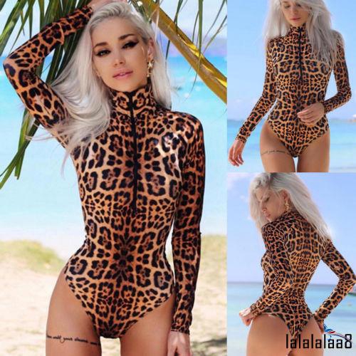 Bộ bodysuit cổ lọ tay dài họa tiết da báo quyến rũ | BigBuy360 - bigbuy360.vn