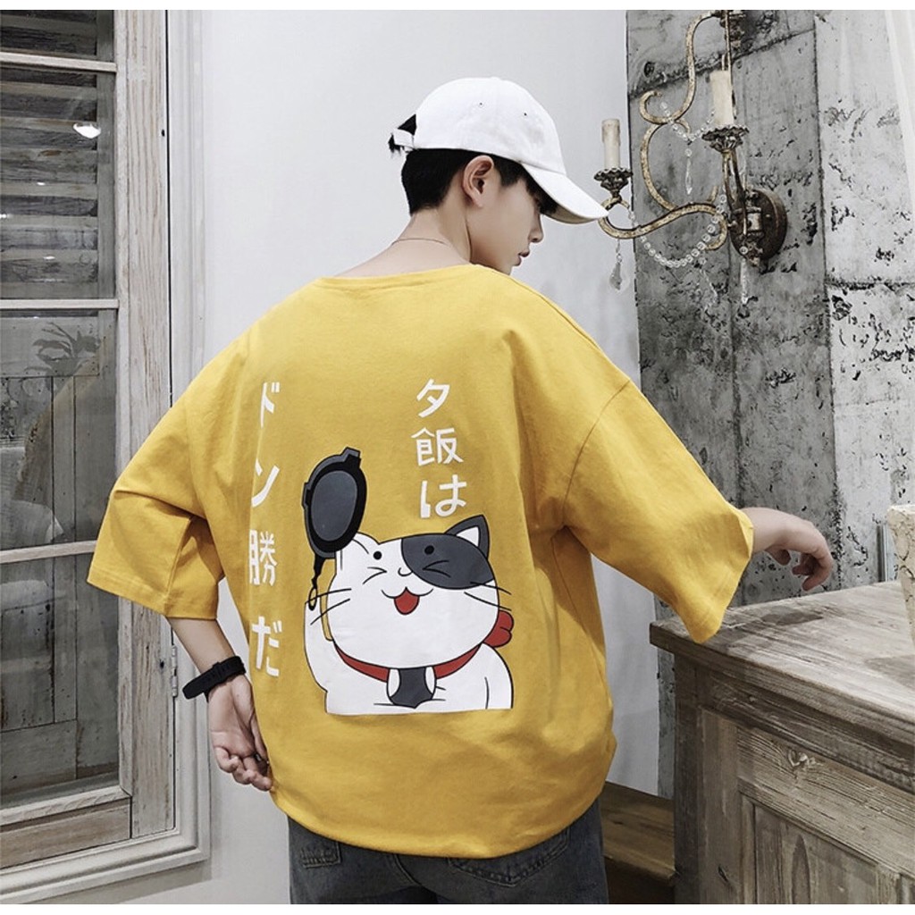 Áo thun tay lỡ WIND phông unisex form rộng Mèo Cầm Chảo nam nữ oversize ulzzang