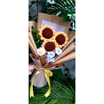 Bó hoa len hướng dương thủ công siêu xinh 3 bông