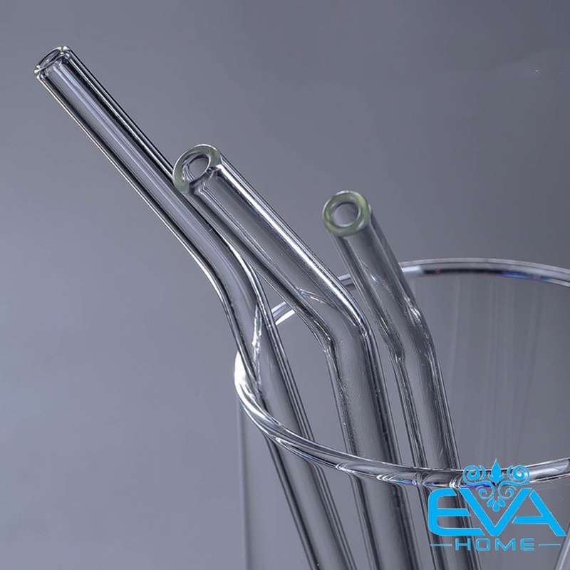 Ống Hút Thuỷ Tinh Trắng Trong Suốt Dáng Cong Glass Drinking Straws 18 Cm M3503