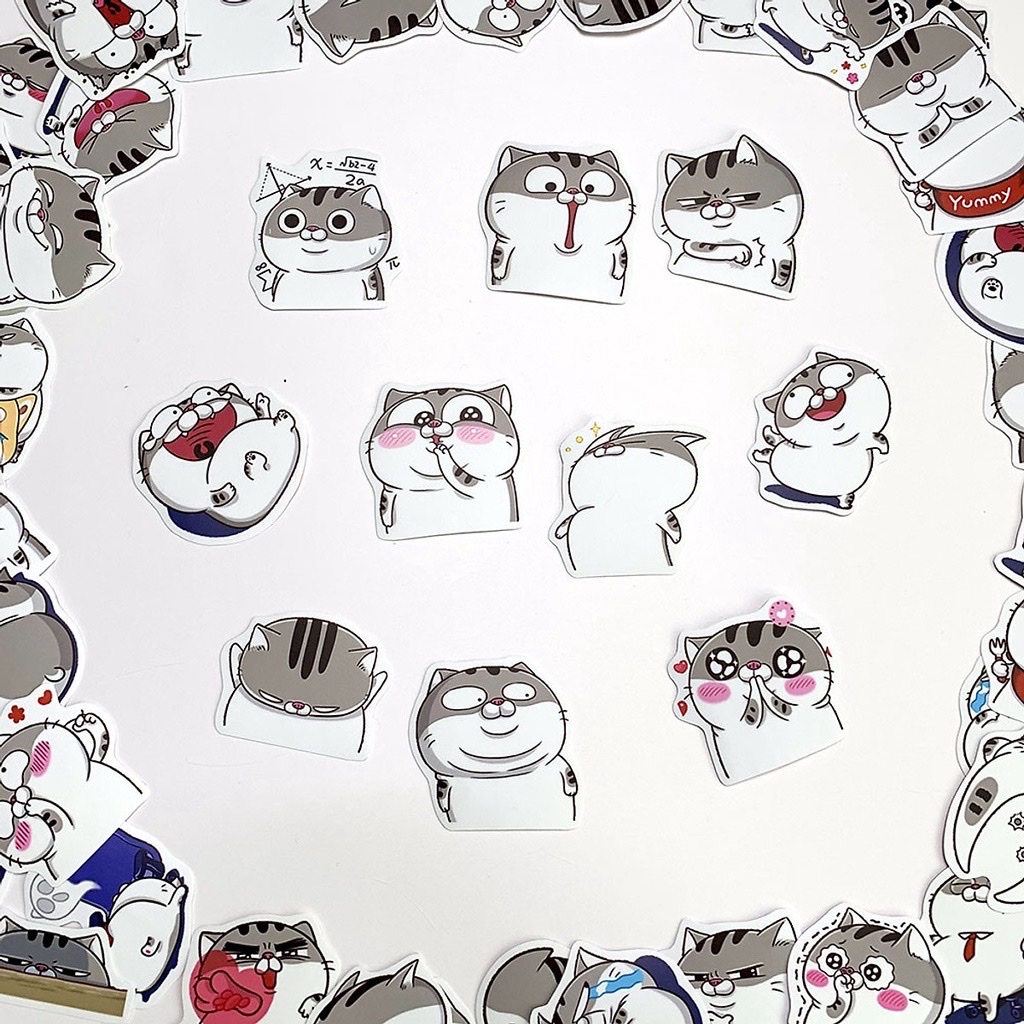 Bộ sticker dán cao cấp mèo Ami bụng bự siêu cute dùng dán xe, dán mũ bảo hiểm, vali, tủ lạnh,...