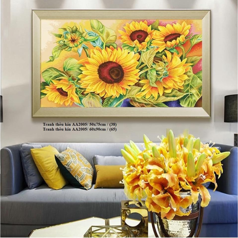 tranh thêu chữ thập hoa hướng dương AA2005 - 50*75 , AA2005- 9CT - 60*90 - tranh chưa thêu