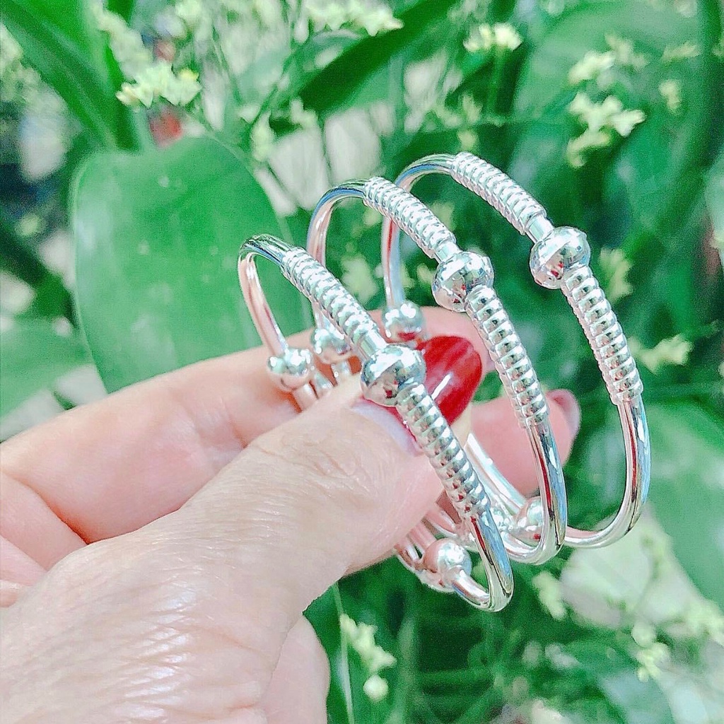 Vòng bạc cho bé đơn giản, an toàn - Vòng đeo tay chân bằng bạc ta cho trẻ em 1- 4 tuổi