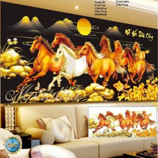 Tranh thêu chữ thập mã đáo thành công ngựa nền đen 180x80cm