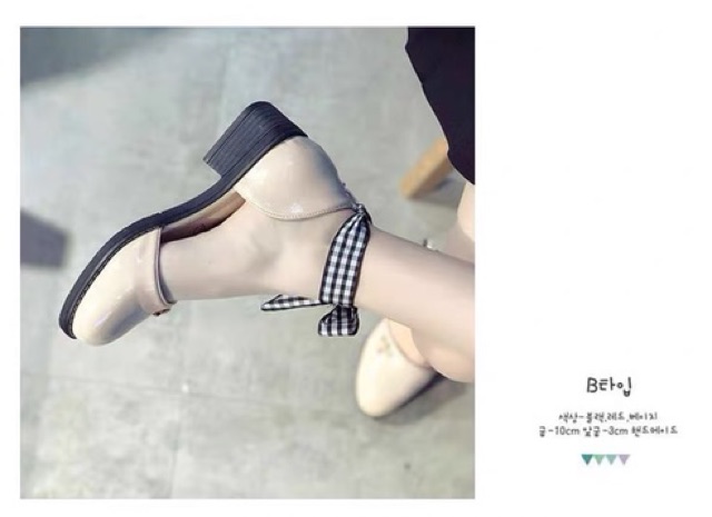 G089 [Sẵn be 35] Giày Lolita mũi tròn phong cách Hàn Quốc gót cao 4cm