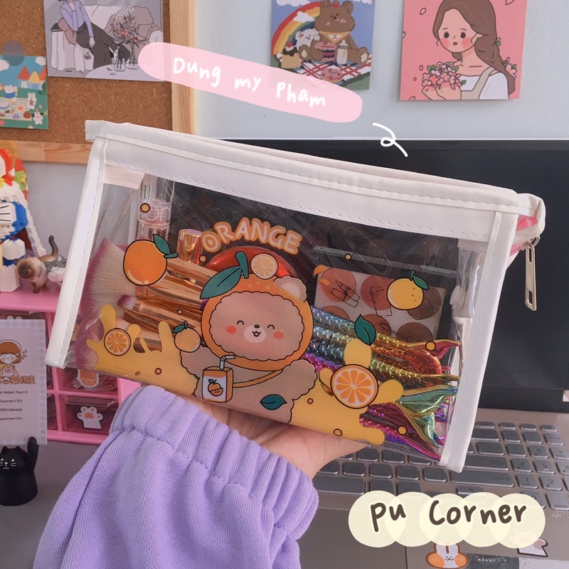 Hộp bút - bóp viết tam giác trong suốt hình gấu thỏ nhiều mẫu cute siêu to