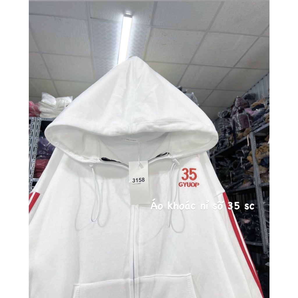 Áo khoác nỉ hoodie trơn thêu logo 35, áo khoác form rộng ulzzang dây rút nhiều màu phong cách Hàn Quốc