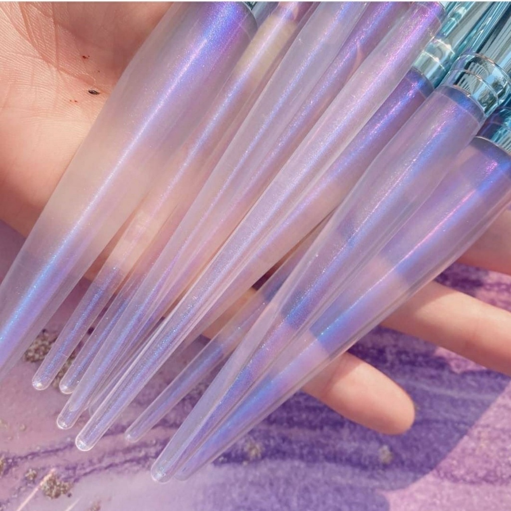 Bộ cọ trang điểm 10 cây Fullsize Violet cán trong nhũ ánh Hologram siêu lung ling huyền diệu