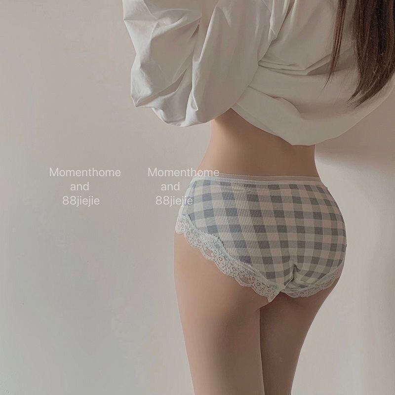 Quần Lót Cotton Pha Ren Kẻ Caro