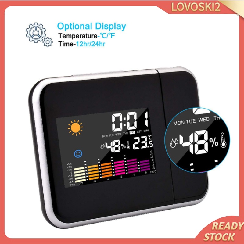 [LOVOSKI2]LED Projection Clock Temperature Desk Time Date Projector USB Charger Black