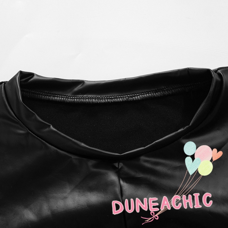 DUNEA Áo Croptop Da PU Ngắn Tay Cổ Tròn Gợi Cảm Cho Nữ