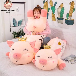 Gấu bông heo đội vương miệng dáng nằm kích thước 80cm Xưởng gấu bông Việt Nam, Gấu Bông Heo Hồng, Gấu Ôm Cho Bé, Gấu Bôn