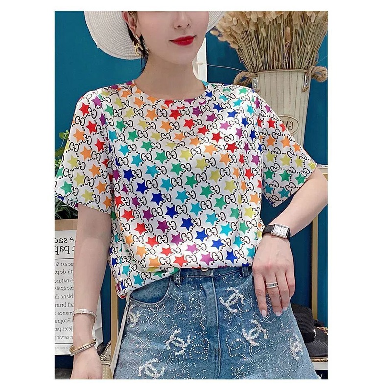 Áo Thun Tay Ngắn Cổ Tròn In Hình Ngôi Sao Thời Trang Mùa Hè Cho Nữ
