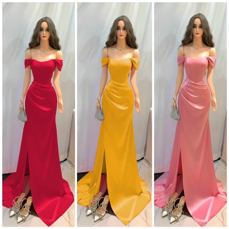 Đầm maxi body trễ vai xẻ đùi chất phi thun lụa TRIPBLE T DRESS - size M/L - MS393V