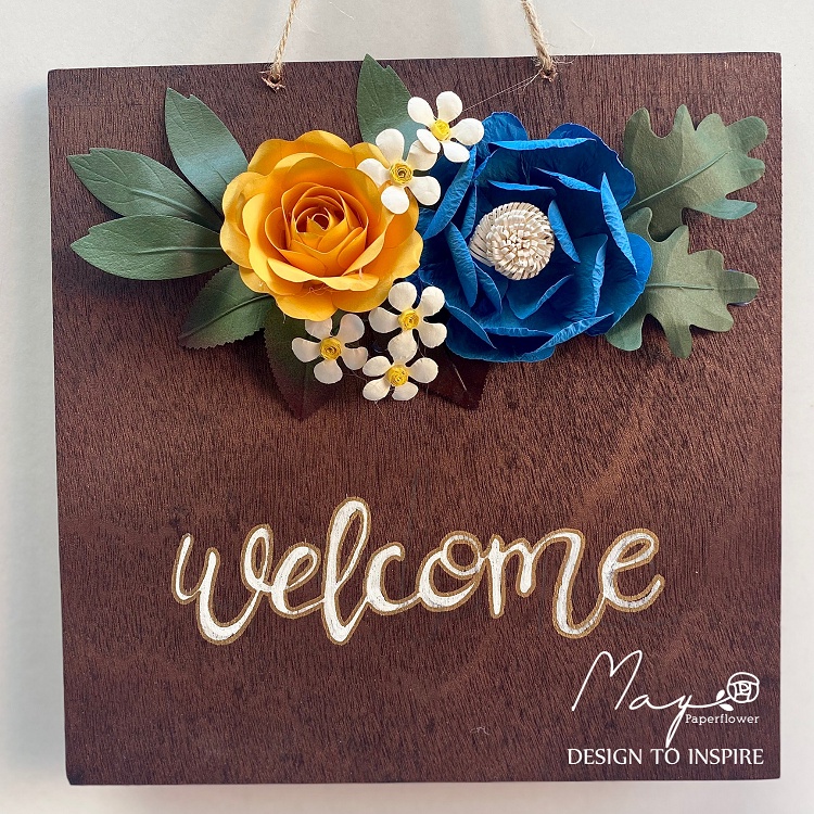 Bảng Treo Cửa Gỗ Hoa Trang Trí Hoa Giấy Handmade Maypaperflower Size 22x22cm