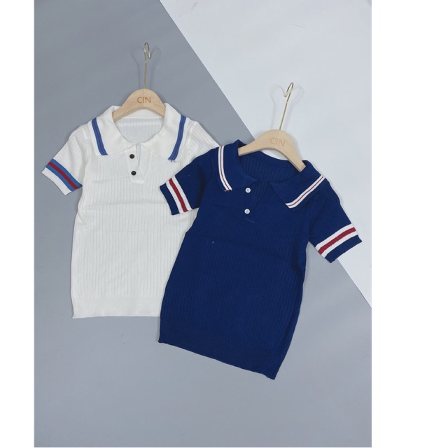 Áo len kẻ cộc tay