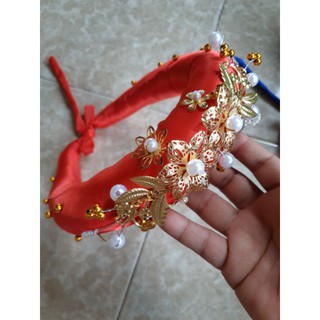 Mấn (vấn) đơn đính hoa kim loại mạ vàng, mấn đội đầu thủ công, mấn đội đầu cách tân, mấn áo dài