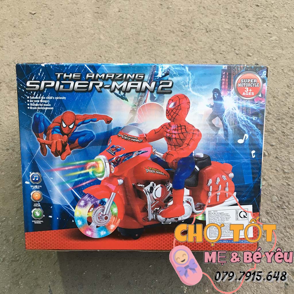 Đồ Chơi Xe Moto Người Nhện Có Đèn Và Phát Nhạc