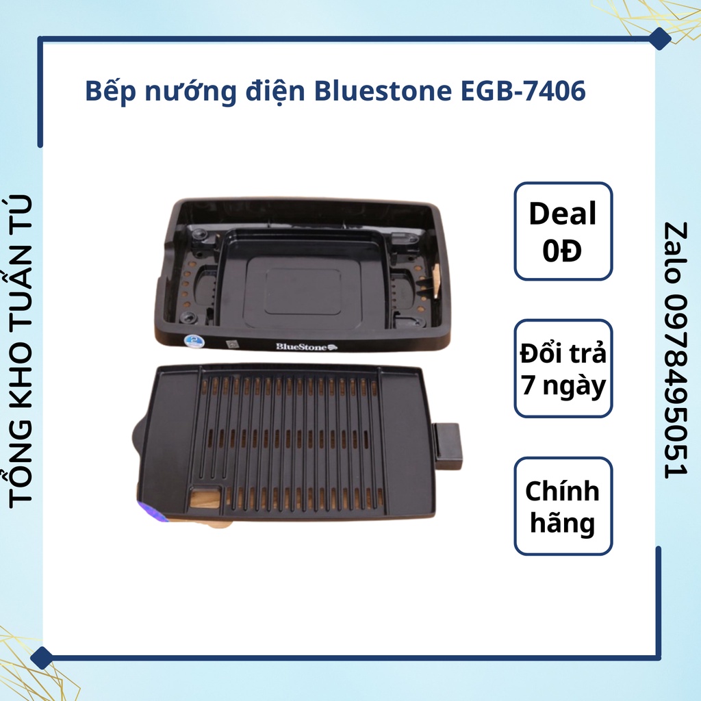 Mua1 Tặng1 Quà 0đ) Bếp vỉ nướng điện không khói BBQ Bluestone EGB-7406 1400 W .Chống dính siêu bền ,bảo hành 24 tháng