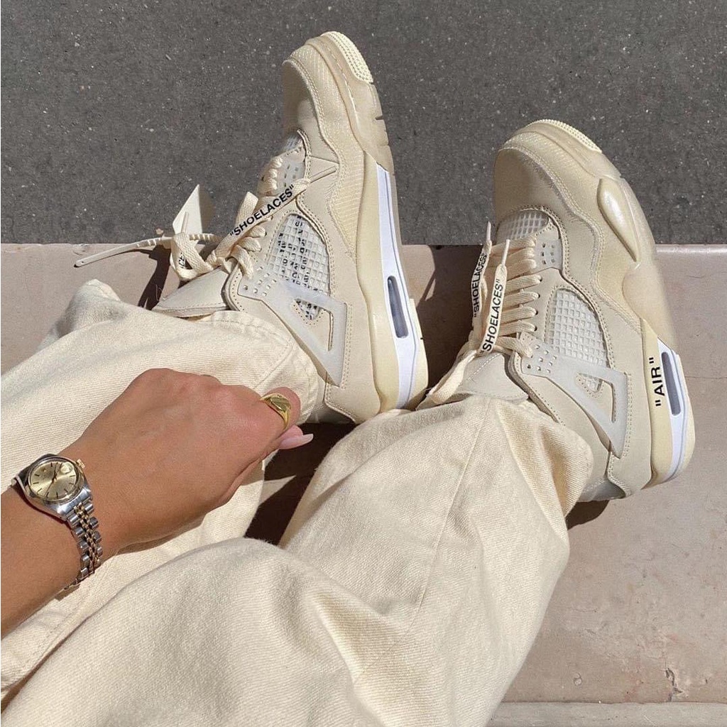 Giày thể thao Jordan 4 retro off white kem , Giày sneaker JD4 màu kem siêu hot mới nhất