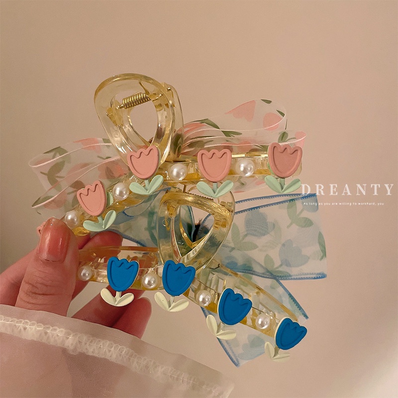 Kẹp Tóc Hình Hoa Tulip Đính Ngọc Trai Giả Ngọt Ngào Cho Nữ