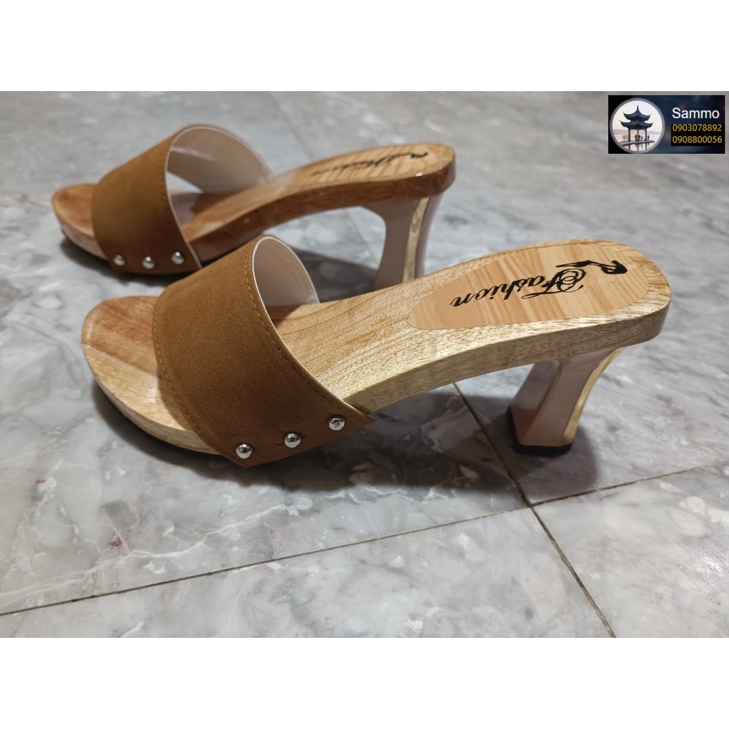 Guốc Gỗ Guốc Mộc Đế Kiểu Cao 7 Phân Quai Nhung