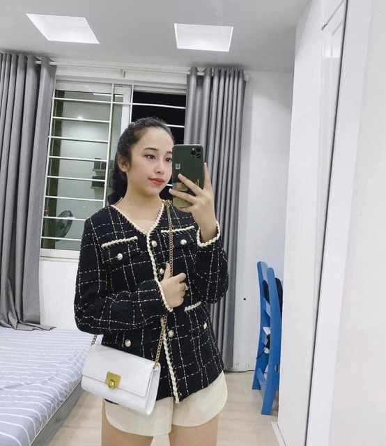 Áo dạ tweed kẻ nhũ viền | BigBuy360 - bigbuy360.vn