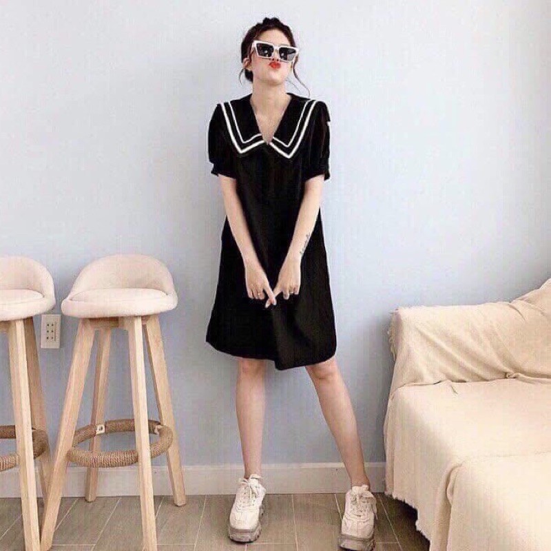 Đầm đen viền trắng form suông (kèm hình thật) | BigBuy360 - bigbuy360.vn