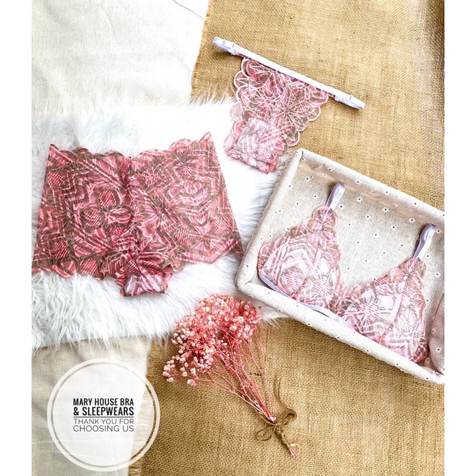 BỘ BRALETTE REN MÚT NGỰC HỒNG SỌC MARY HOUSE BRA & SLEEPWEARS