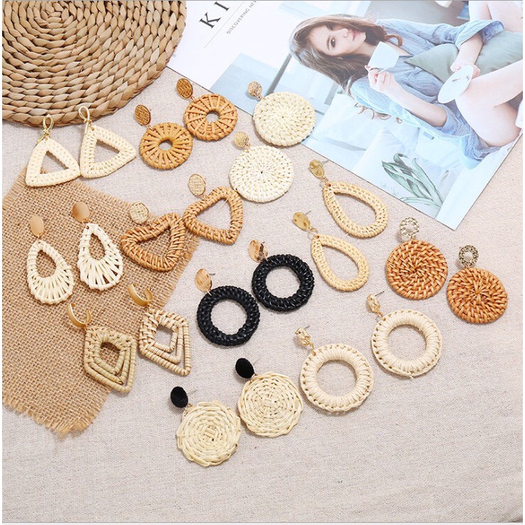 Bông Tai Thời Trang Mây Đan Vintage Cho Cô Nàng Cá Tính, Sang Trọng