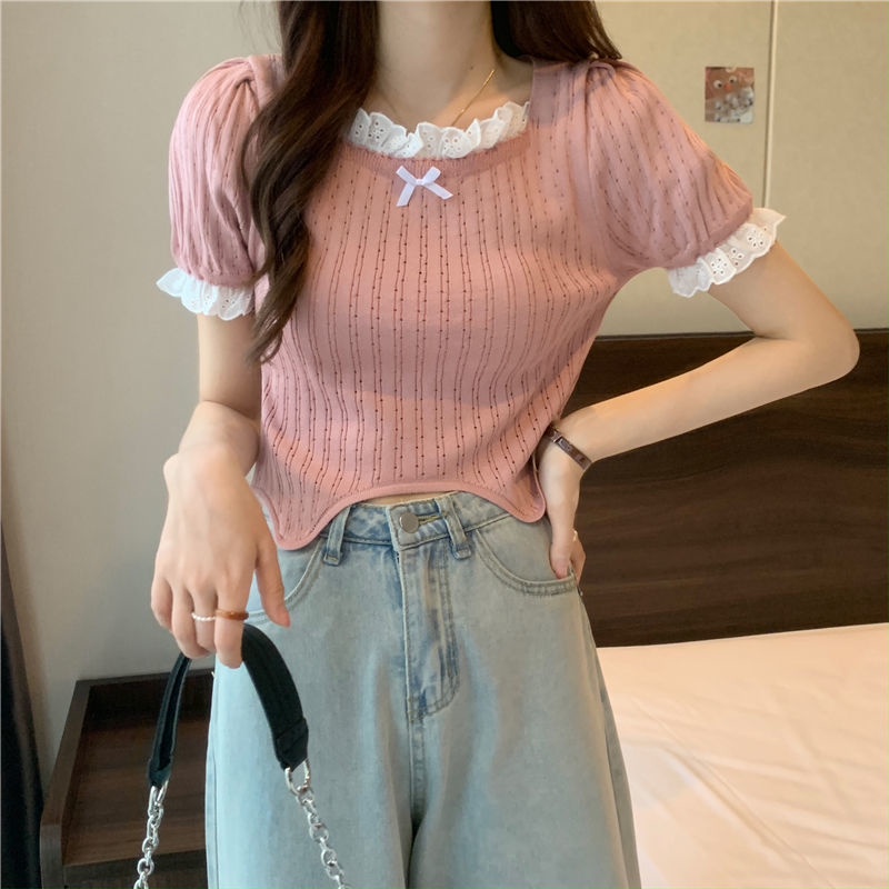 Áo thun tay ngắn phối ren thiết kế lai không đều thời trang cho nữ JL-TX-134