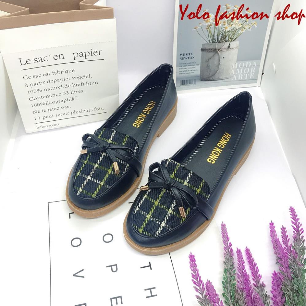 Giày lười slip on nữ phối dạ đính nơ thời trang hàng cao cấp chuẩn đẹp-GL15 | WebRaoVat - webraovat.net.vn