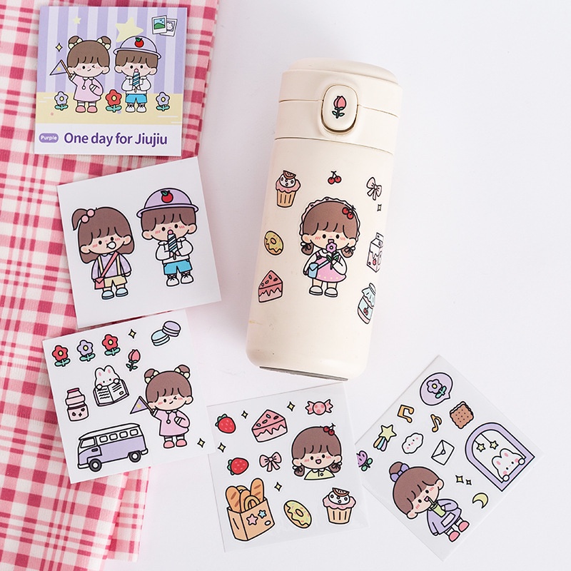 Sticker cute cô gái dễ thương, hình dán cute 7 miếng sticker trang trí sổ đáng yêu giá rẻ Cute.home