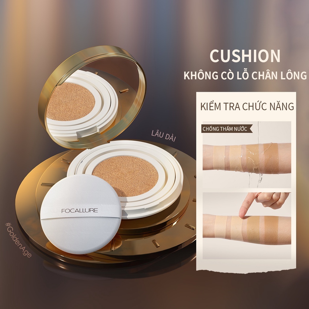 Focallure GoldenAge Poreless BB Cushion quả lì tươi lâu trôi thấm nước Mềm 12g - tone 104