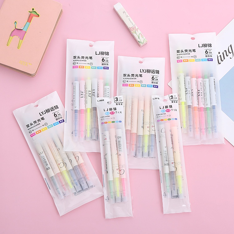 Bút Highlight Pastel Dạ Quang 2 Đầu, Bút Đánh Dấu Nhớ Cute - BEYOU