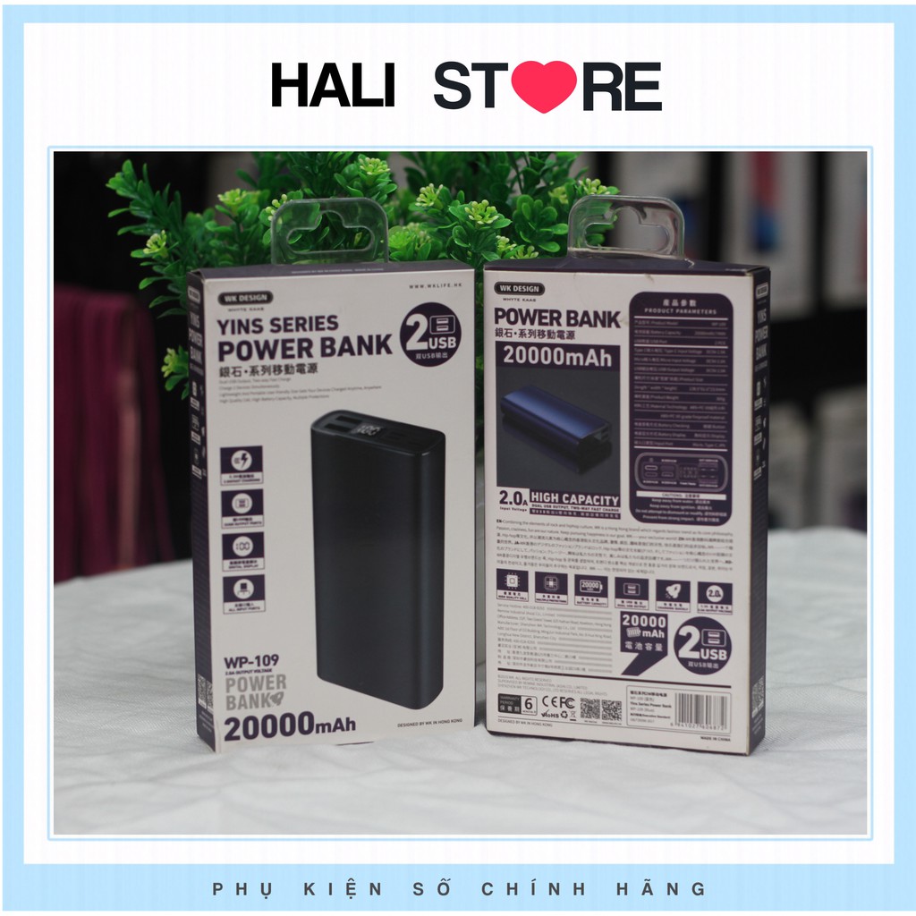 Sạc Dự Phòng 20000 mAh Remax wp 109 3 Cổng Sạc Vào, 2 Cổng Sạc Ra