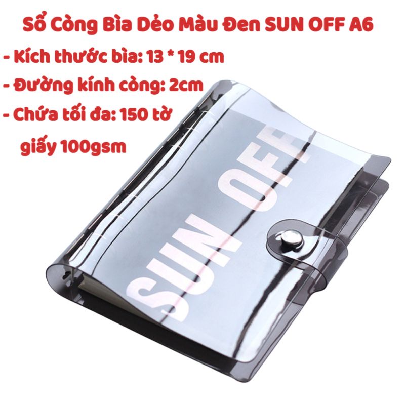 Bìa Sổ Còng Bìa Dẻo Màu Đen (Black) Sun Off A6 A5 6 Lỗ Binder Planner Take Note Giấy Refill