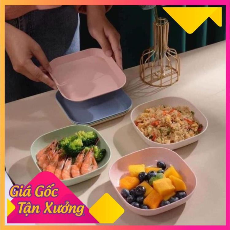 Cam kết  [Chất Lượng Cao] Set 8 Đĩa Lúa Mạch Hình Vuông Siêu Xinh Đựng Hoa Quả Bánh Kẹo