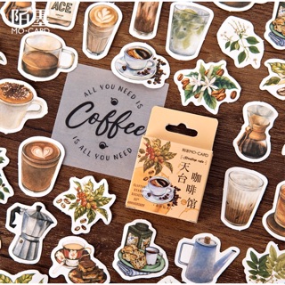 Set 46 sticker/ nhãn dán chủ đề cafe phong cách giản đơn