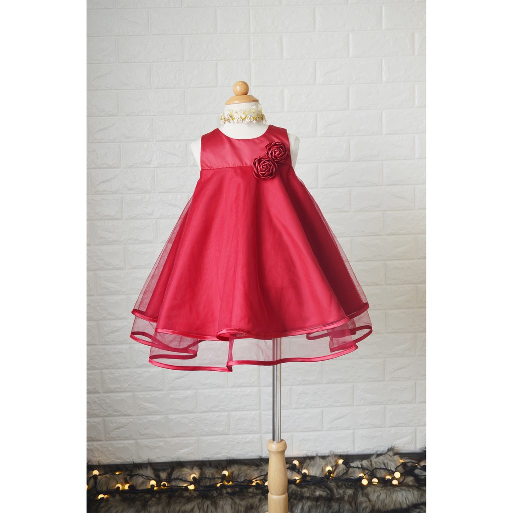 Đầm bé gái voan 2 tầng đính hoa size 1-12 tuổi