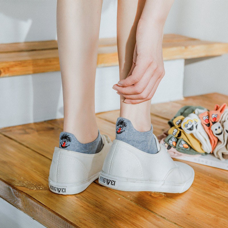 Vớ Cotton Mỏng Cổ Thuyền Thêu Họa Tiết Động Vật Hoạt Hình Dễ Thương Thời Trang Mùa Hè Cho Nữ