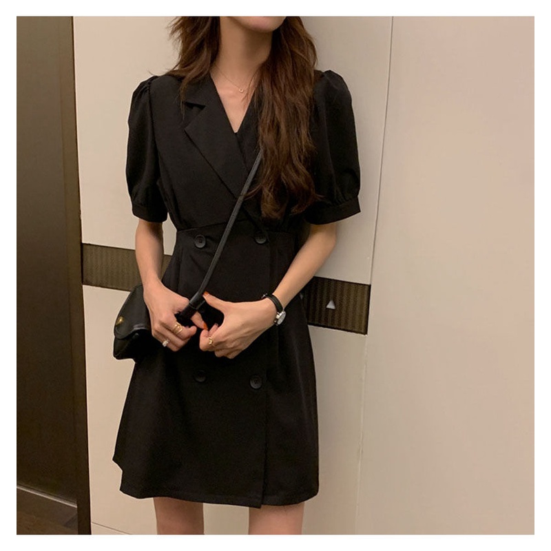 AMOI Đầm Ngắn Tay Cổ Chữ V Phong Cách Retro Thời Trang 2022