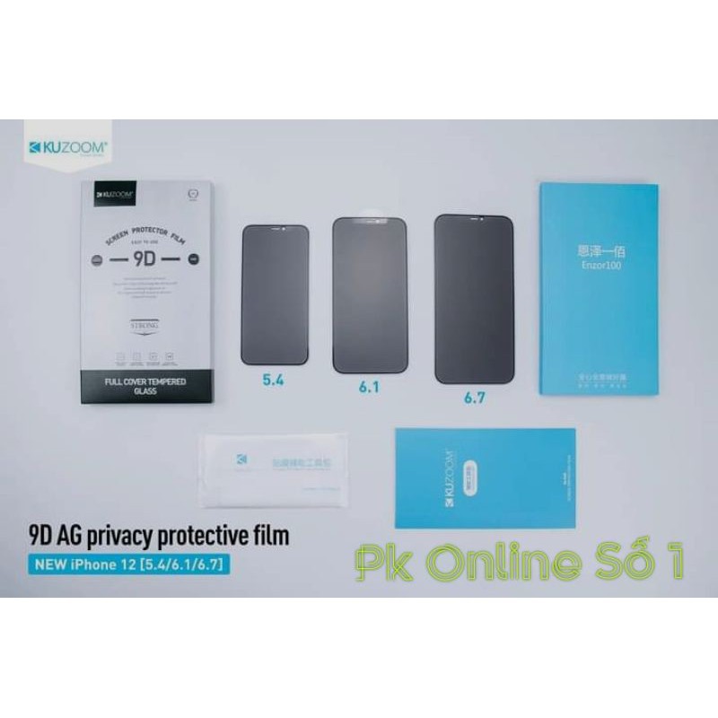 [HÀNG MỚI NHẤT] Kính cường lực 2In1 vừa chống NHÌN TRỘM chống VÂN TAY chính hãng  KUZOOM iPhone 12 / 12 mini / 12 promax