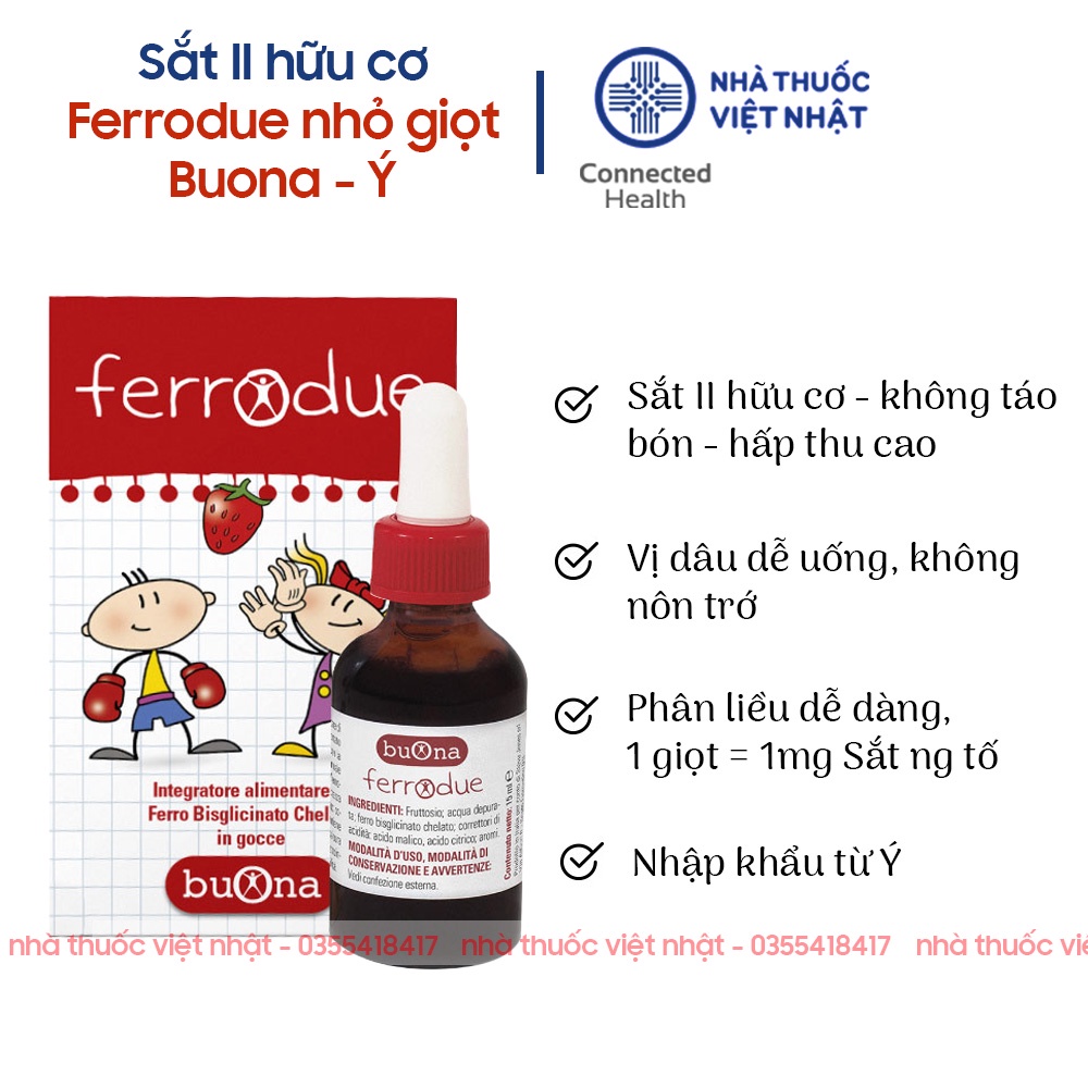 FERRODUE BUONA - Sắt hữu II cơ nhỏ giọt hương dâu, nhập khẩu Ý (Italy),15ml không tanh không táo bón. Date 04/24