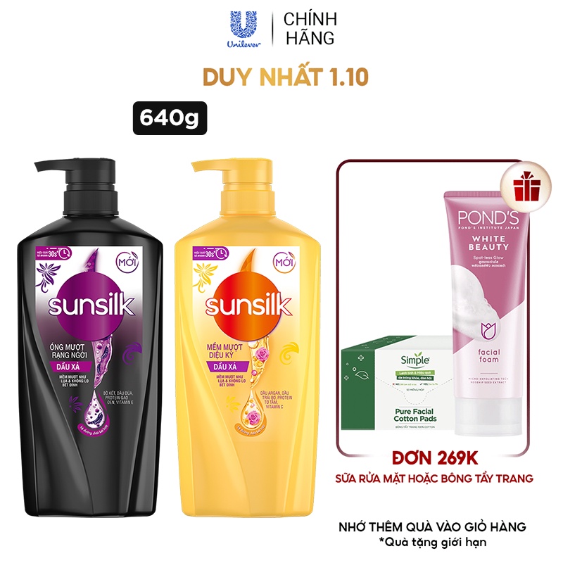 Dầu xả Sunsilk 640g giúp tóc mềm mượt, không lo bết dính với dưỡng chất thiên nhiên
