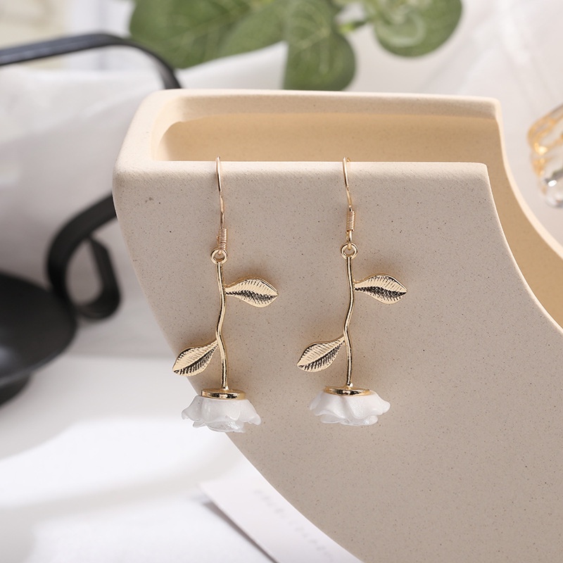 Bông Tai Hình Hoa Hồng Đính Ngọc Trai Giả Phong Cách Retro Thời Trang