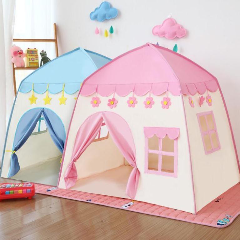 Lều công chúa, hoàng tử cho bé trai bé gái hình ngôi nhà, có 2 màu xanh hồng mẫu mới 2021