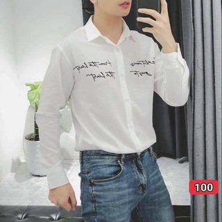 Áo sơ mi nam julido store, áo sơ mi màu trắng tay dài thêu chữ đẹp cao cấp J100